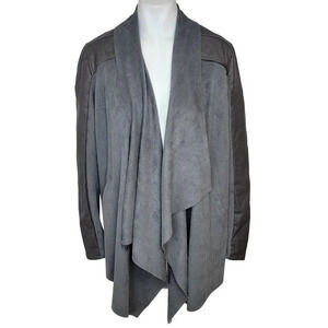Blank NYC Womens Faux  Suede/Leather Drape Front Jacket Cardigan Size XS Gray